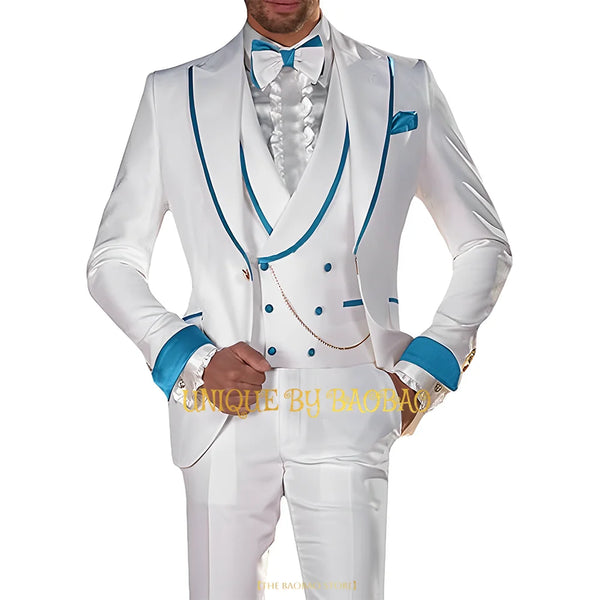 Elegant Men's 3-Piece Wedding Suit Set - Tailcoat Jacket, Vest, and Pants for Groom Engagement and Summer Parties